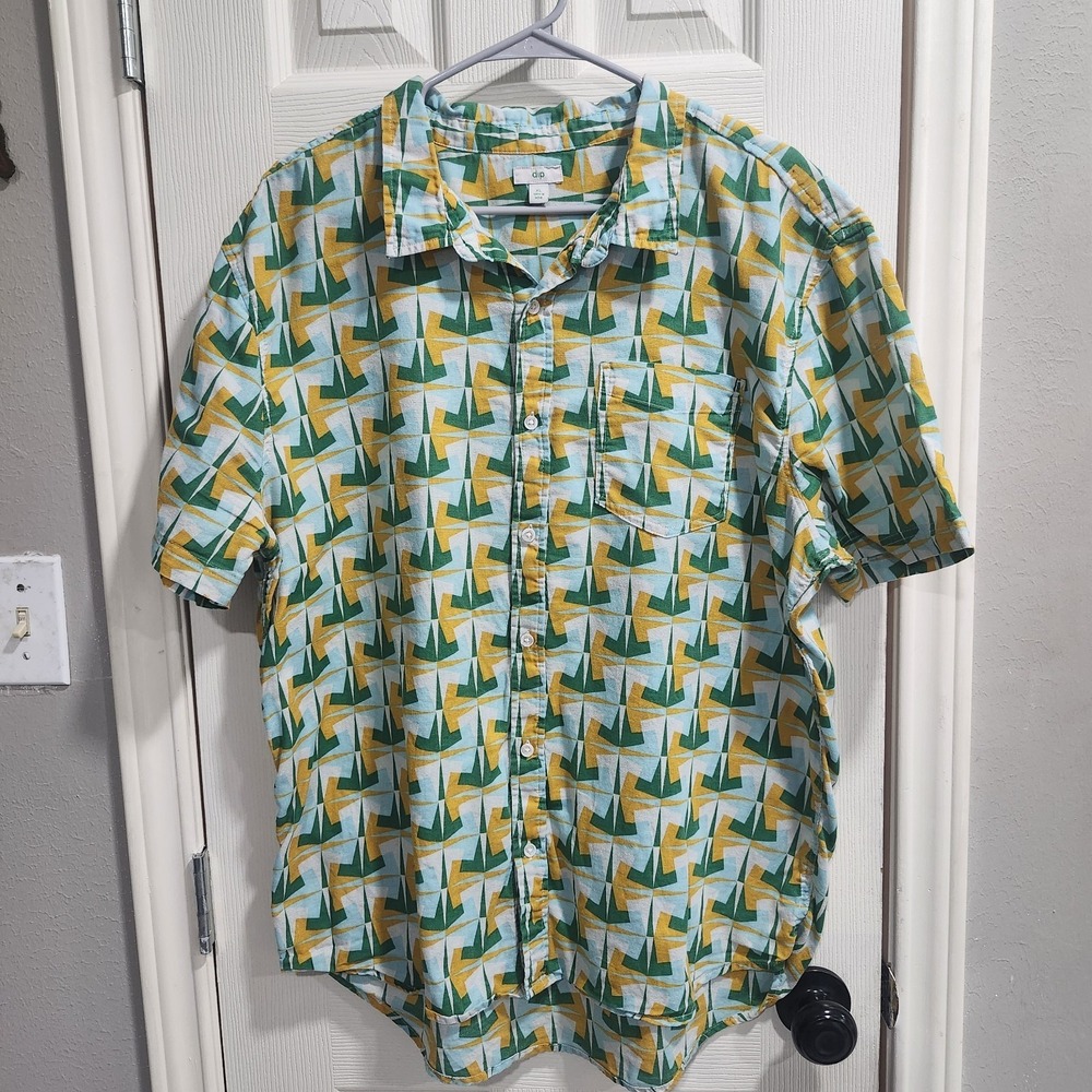 Dip XL 100% Cotton Geometric‎ Print Button Up Shirt Retro Mod